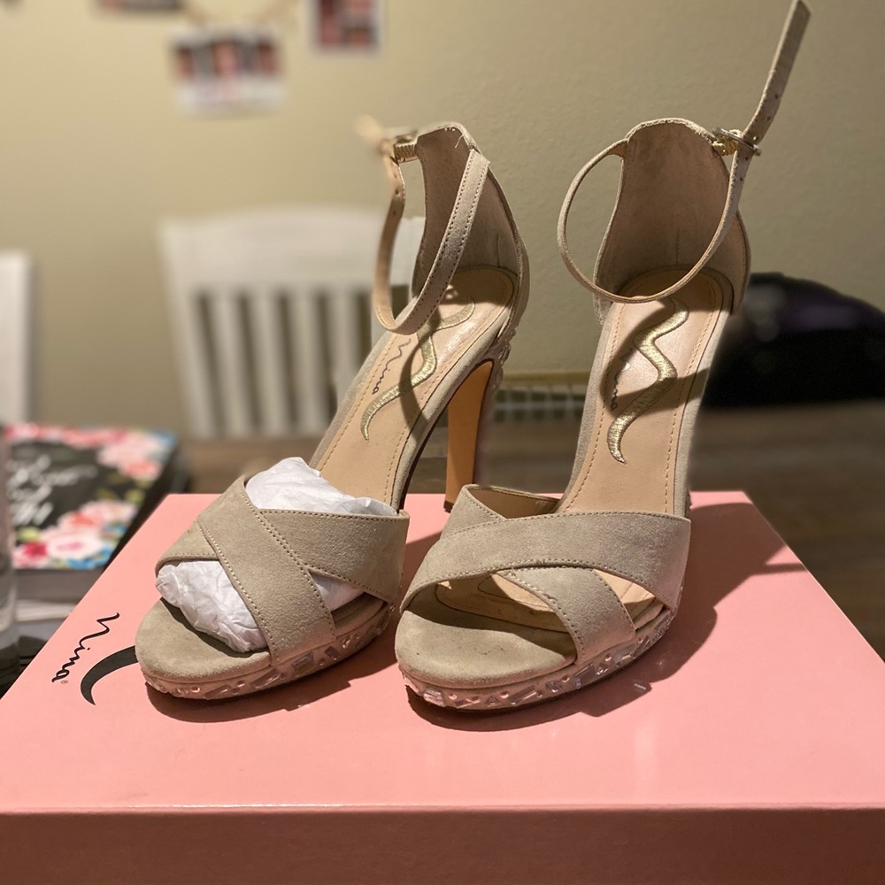 Nina tan suede and glass heels size 6.5